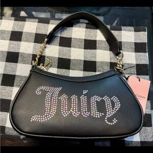 New Juicy Couture Black Shoulder Bag with Rhinestone Logo